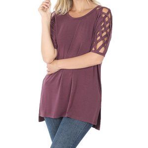 Zenana CRISS-CROSS SHOULDER SHORT SLEEVE